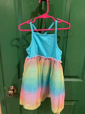 Cat & Jack Teal Tank Top Rainbow Tulle Dress